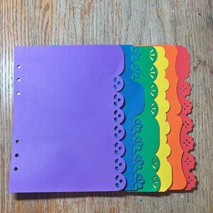 6 Rainbow Colorful Scalloped Edge Floral A5 Planner Dividers